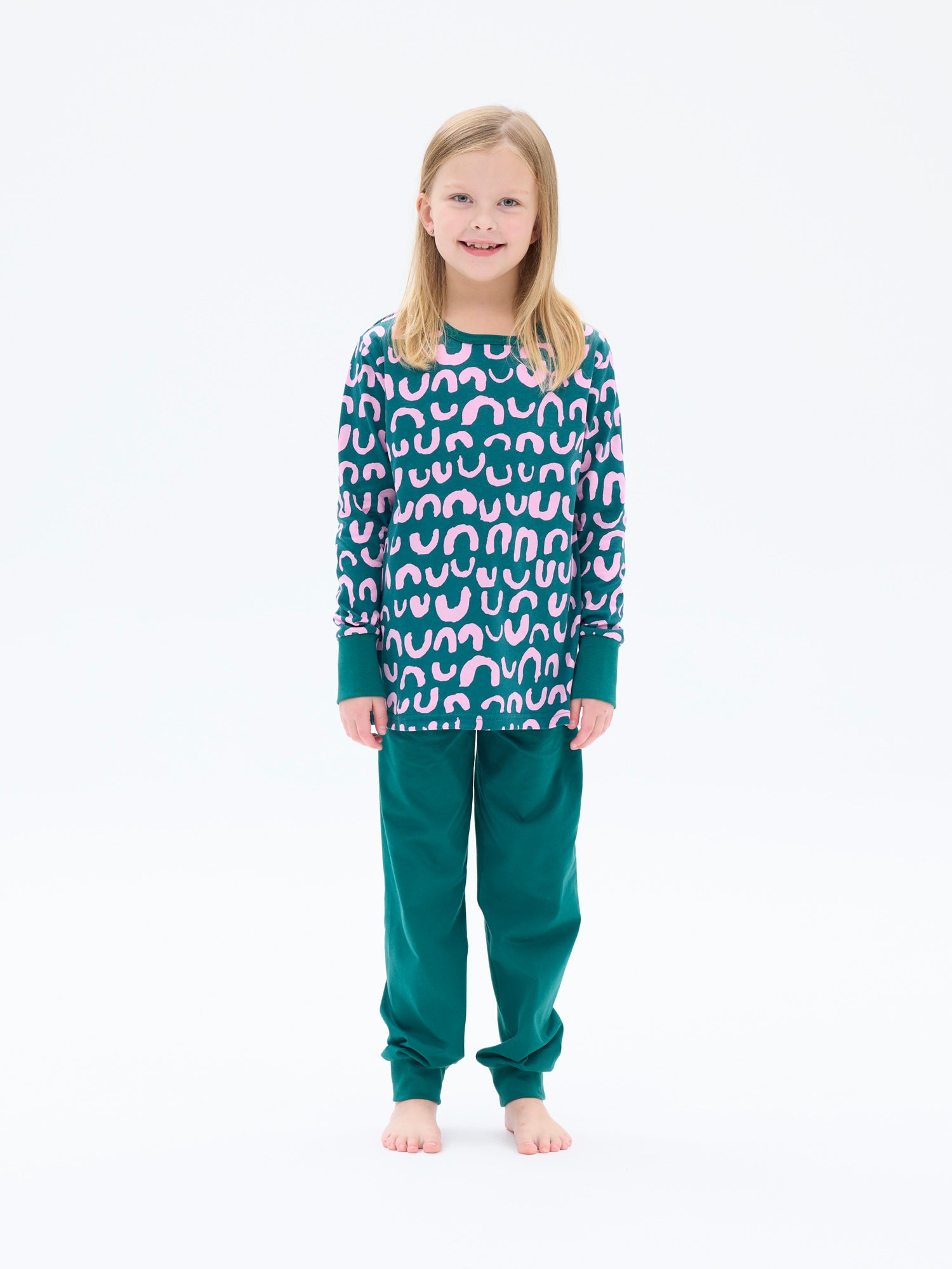 Lasten Pyjama Nurinkurin, Pinkki/Vihreä