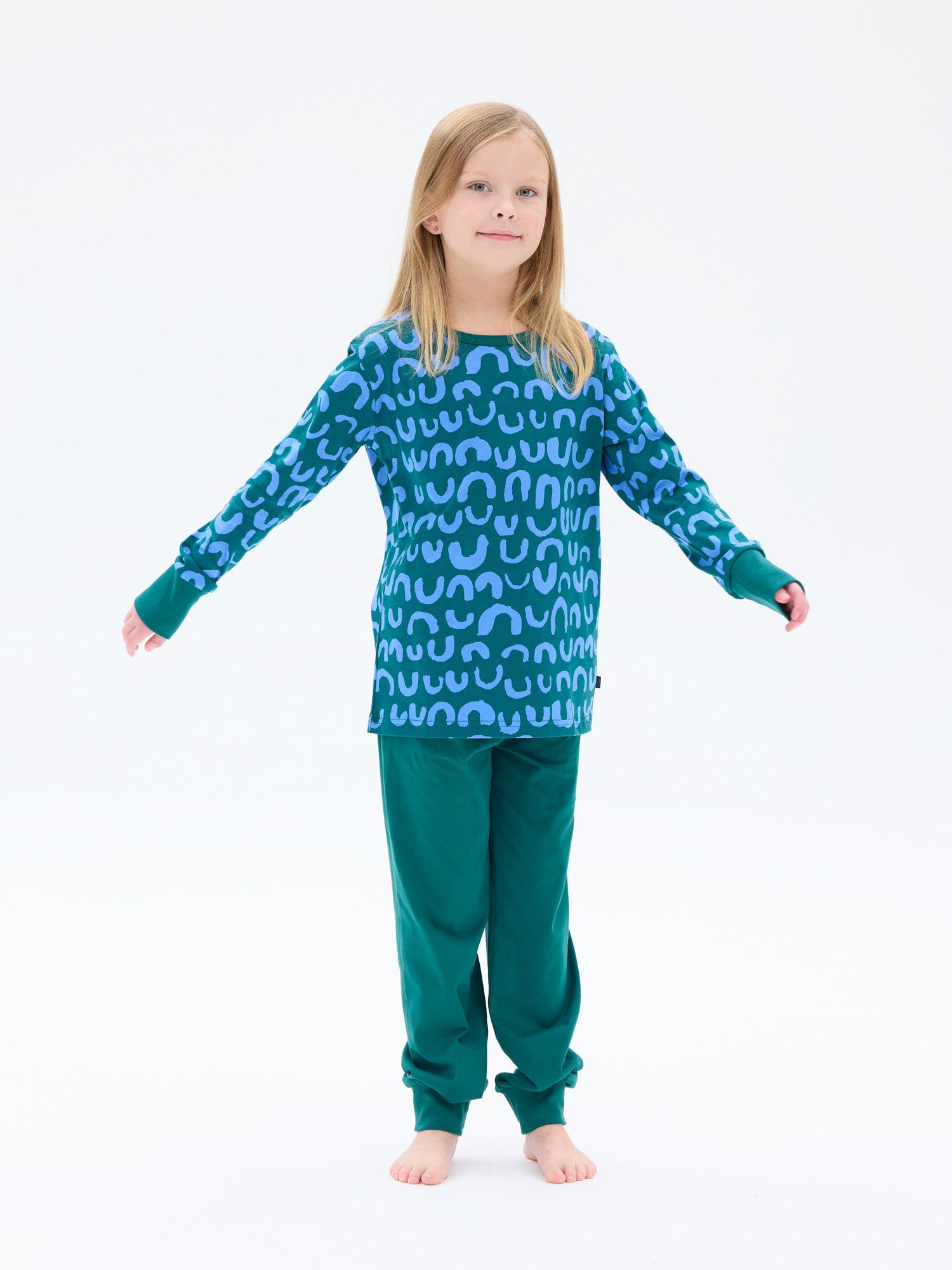 Lasten Pyjama Nurinkurin, Vihreä/Sininen