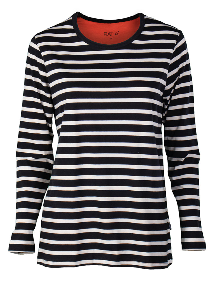 Striped Long Sleeve Shirt, Black/Sand