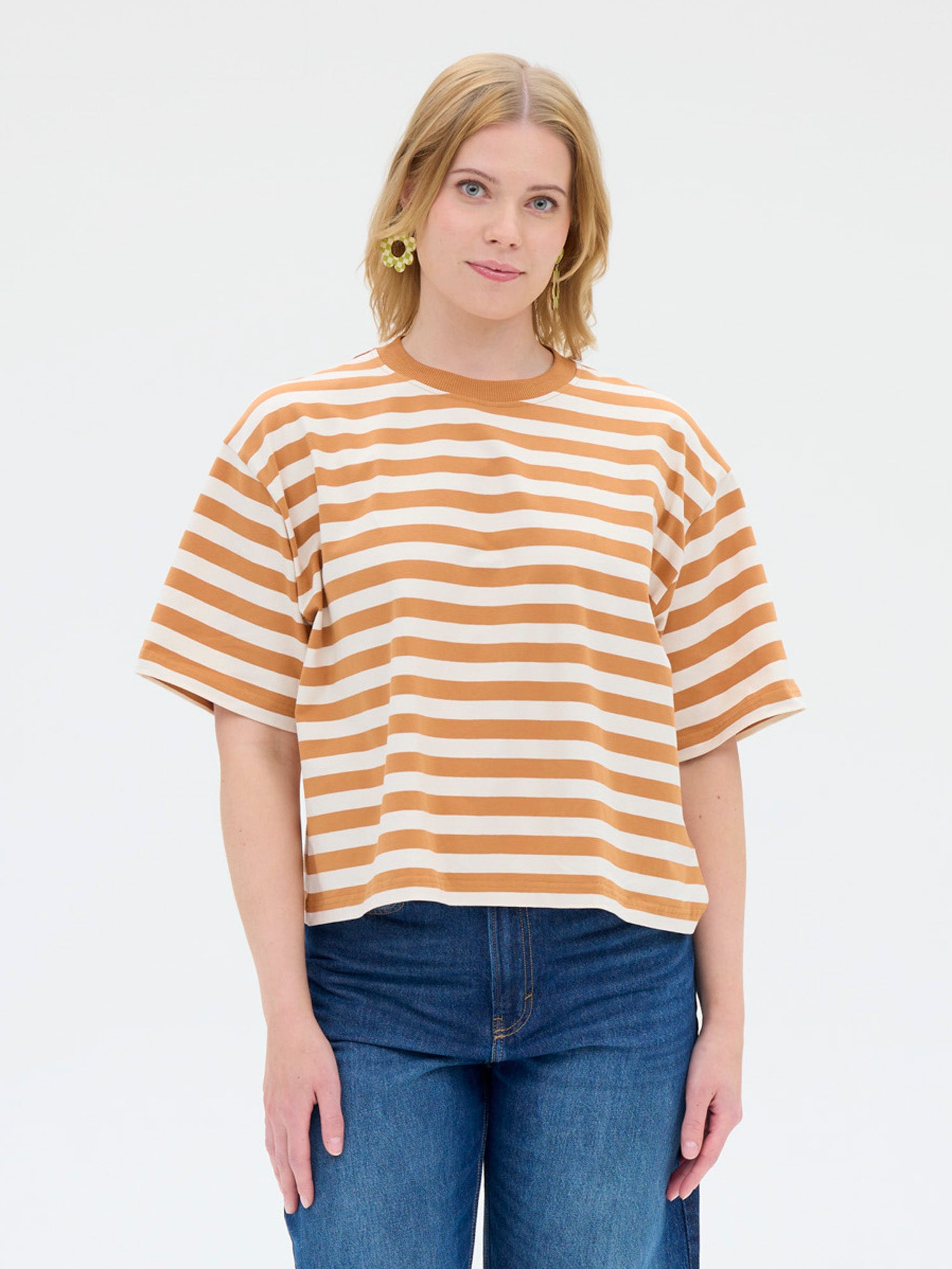 Venice T-shirt Stripe, Brown/White