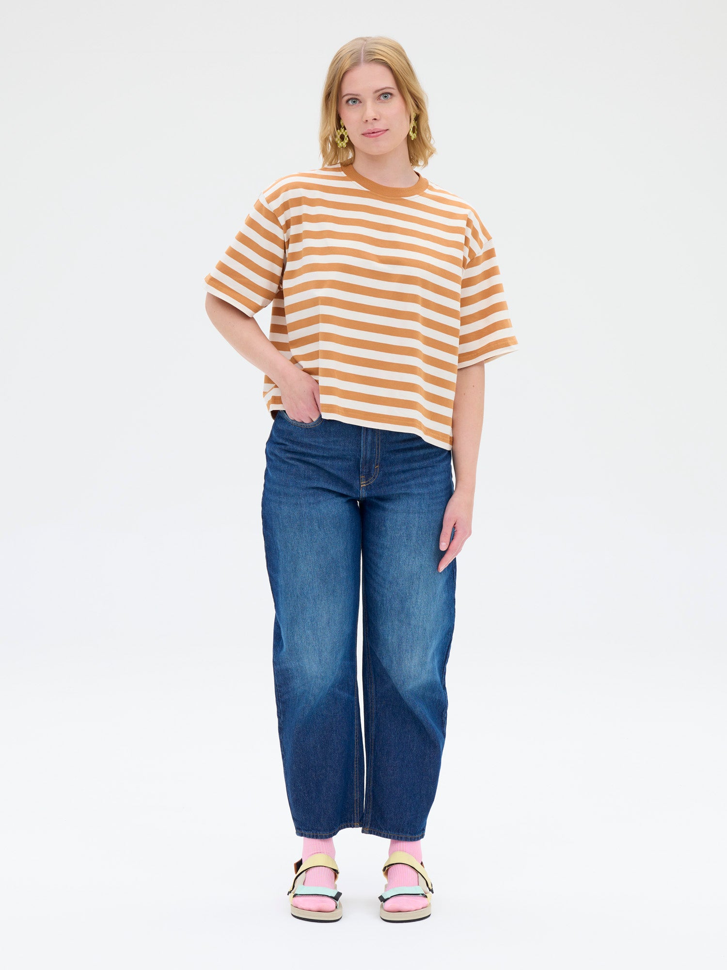 Venice T-shirt Stripe, Brown/White