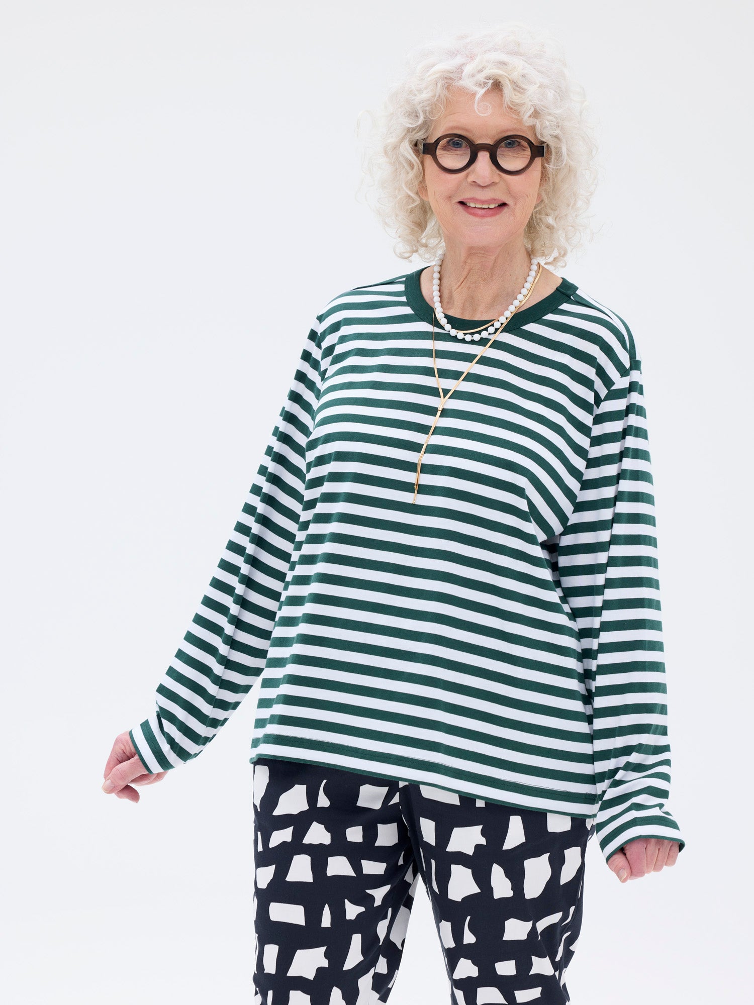 Miia Shirt Stripe, White/Green