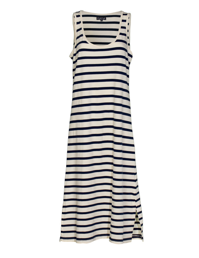 Dina Dress Classic Stripe, Sand/Blue