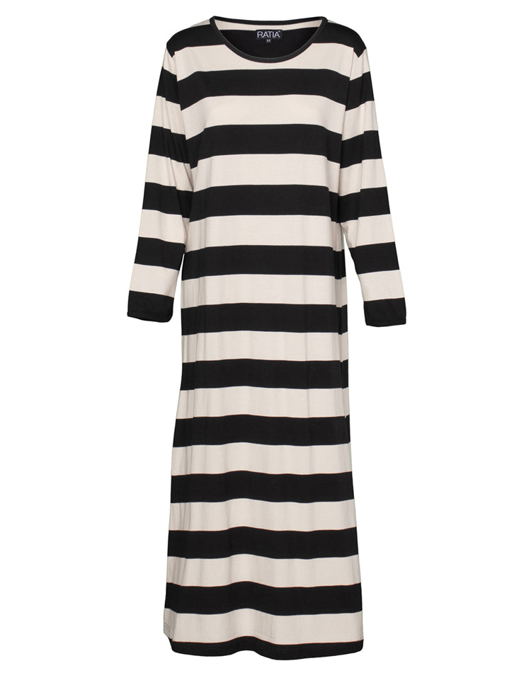 Fanni Yöpaita Raita, Musta/Hiekka