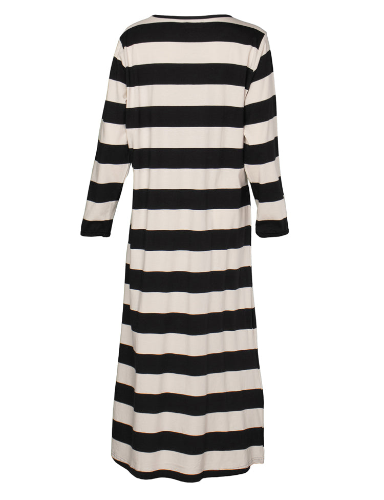 Fanni Yöpaita Raita, Musta/Hiekka