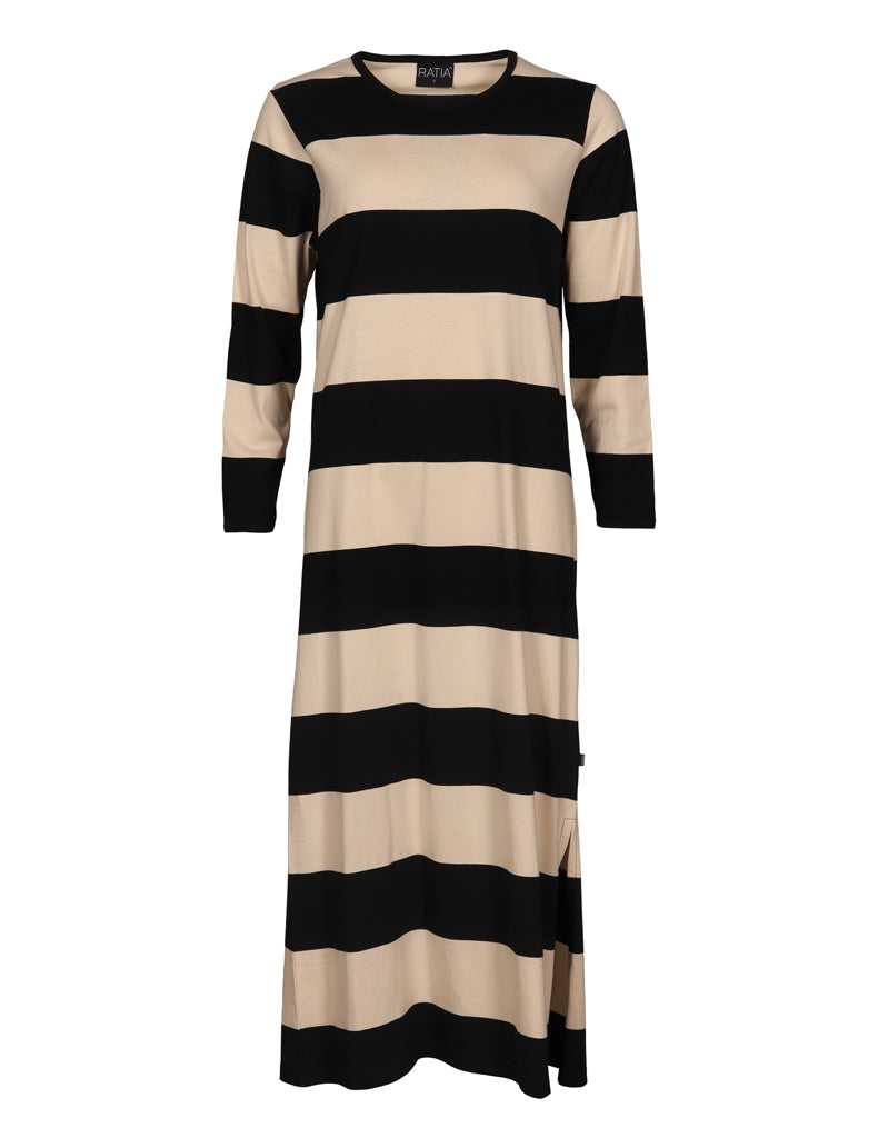 Fanni Yöpaita Leveä Raita, Musta/Beige