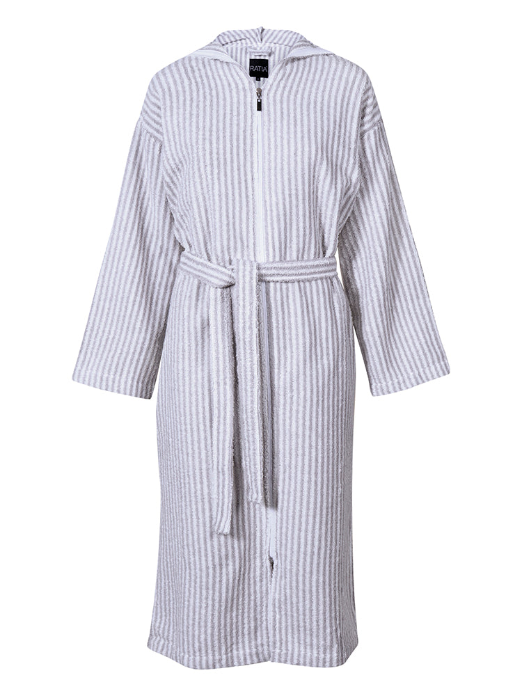 Women's Stripe Bathrobe, White/Grey