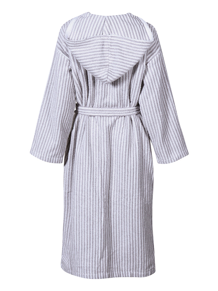 Women's Stripe Bathrobe, White/Grey
