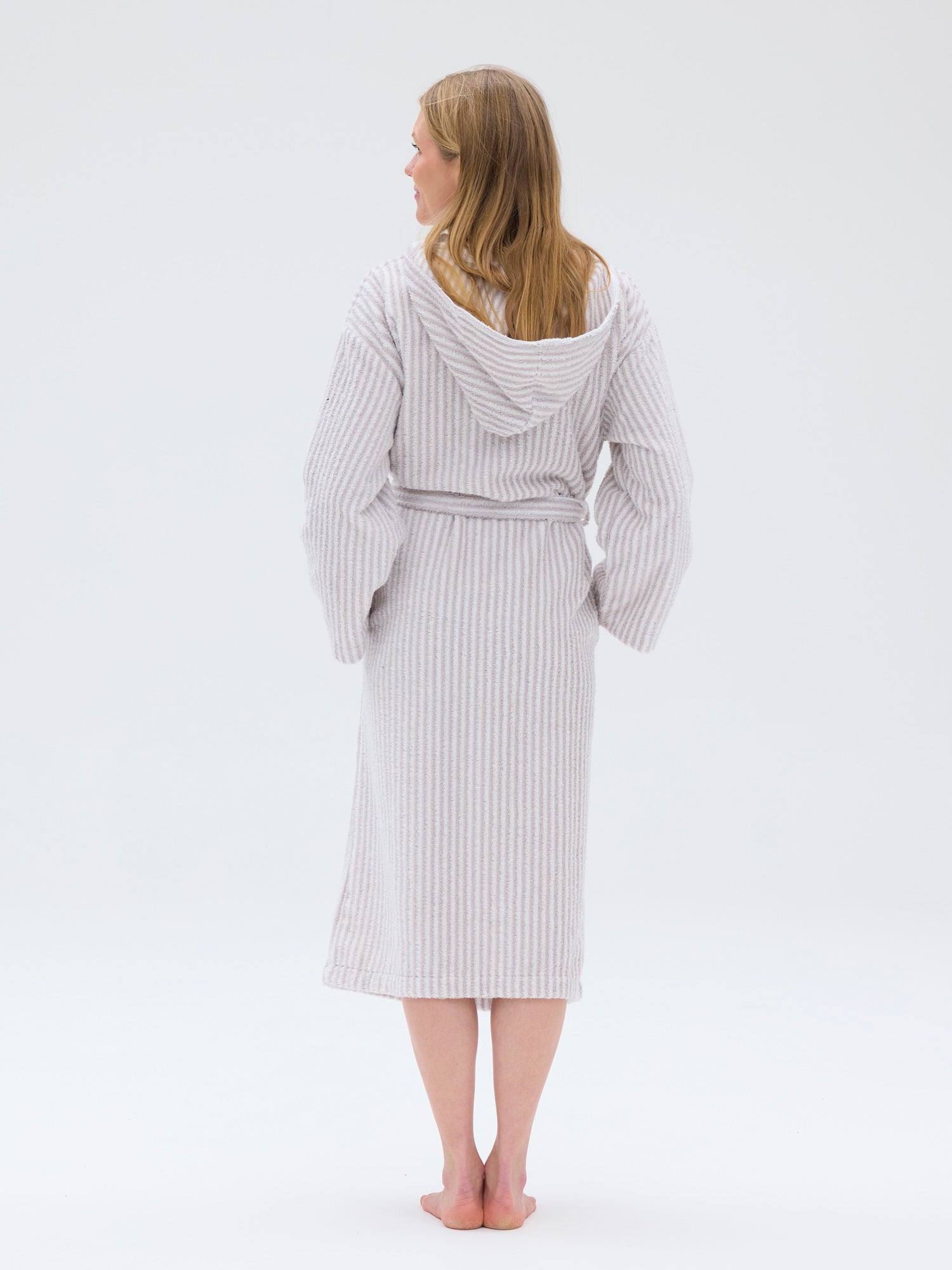 Women's Stripe Bathrobe, White/Grey