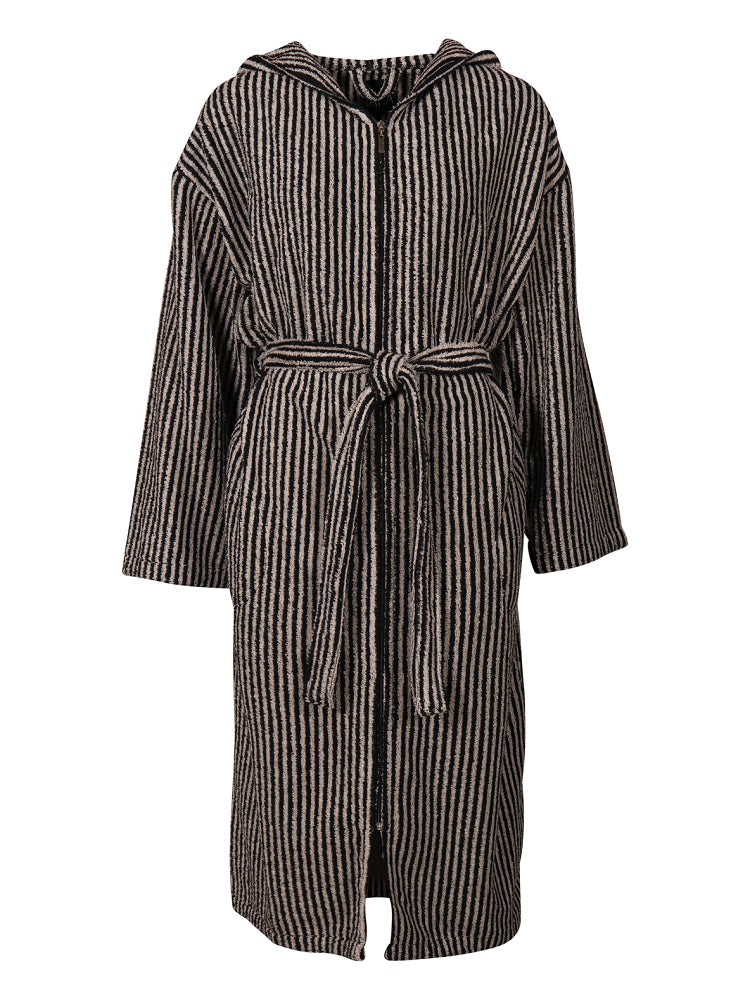 Women's Hooded Bathrobe Stripe, Black/Sand