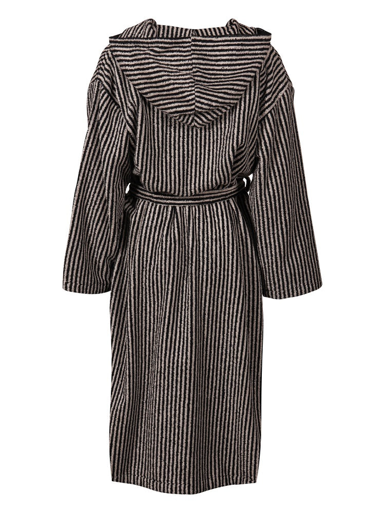 Women's Hooded Bathrobe Stripe, Black/Sand