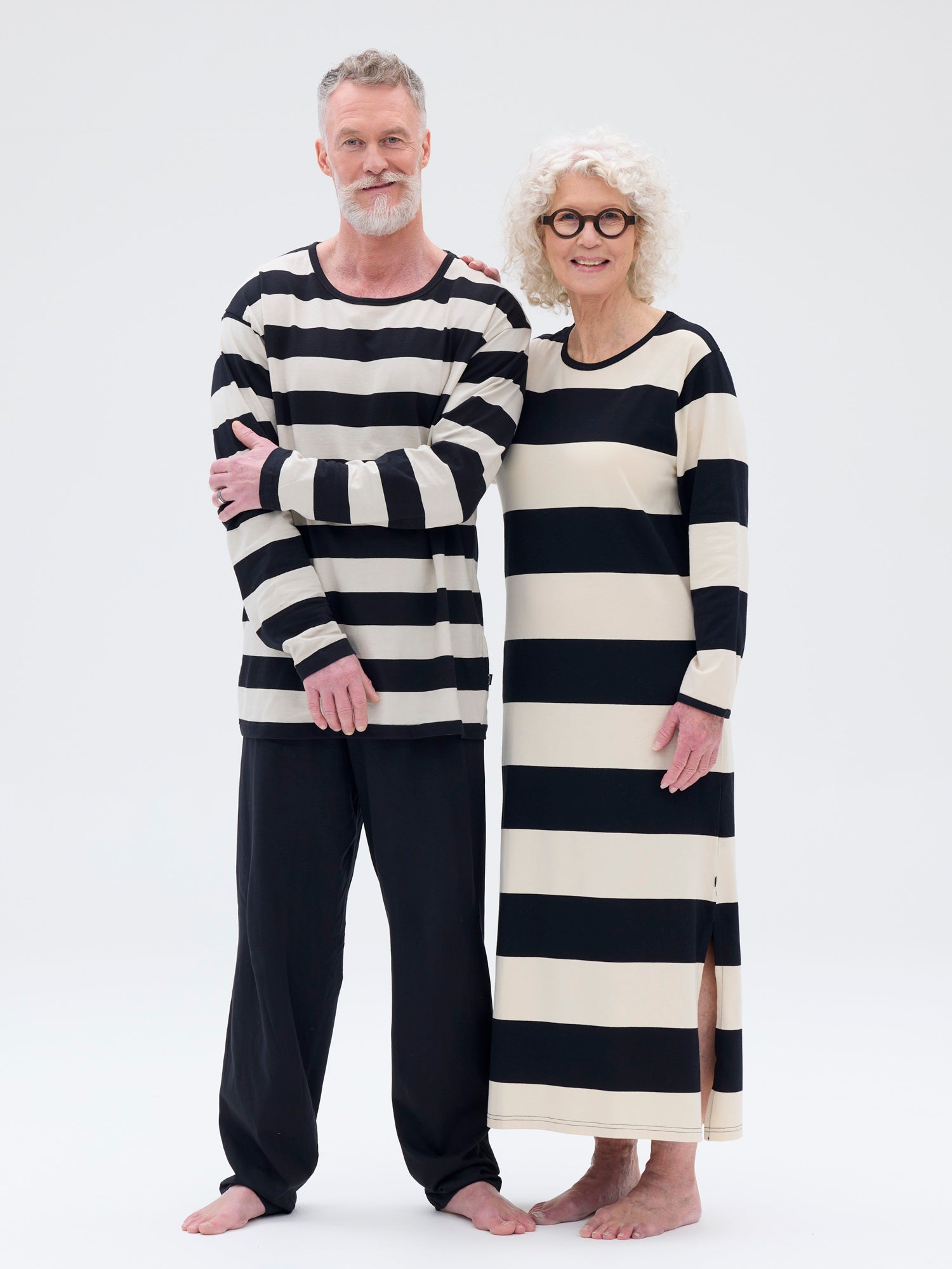 Fanni Yöpaita Leveä Raita, Musta/Beige