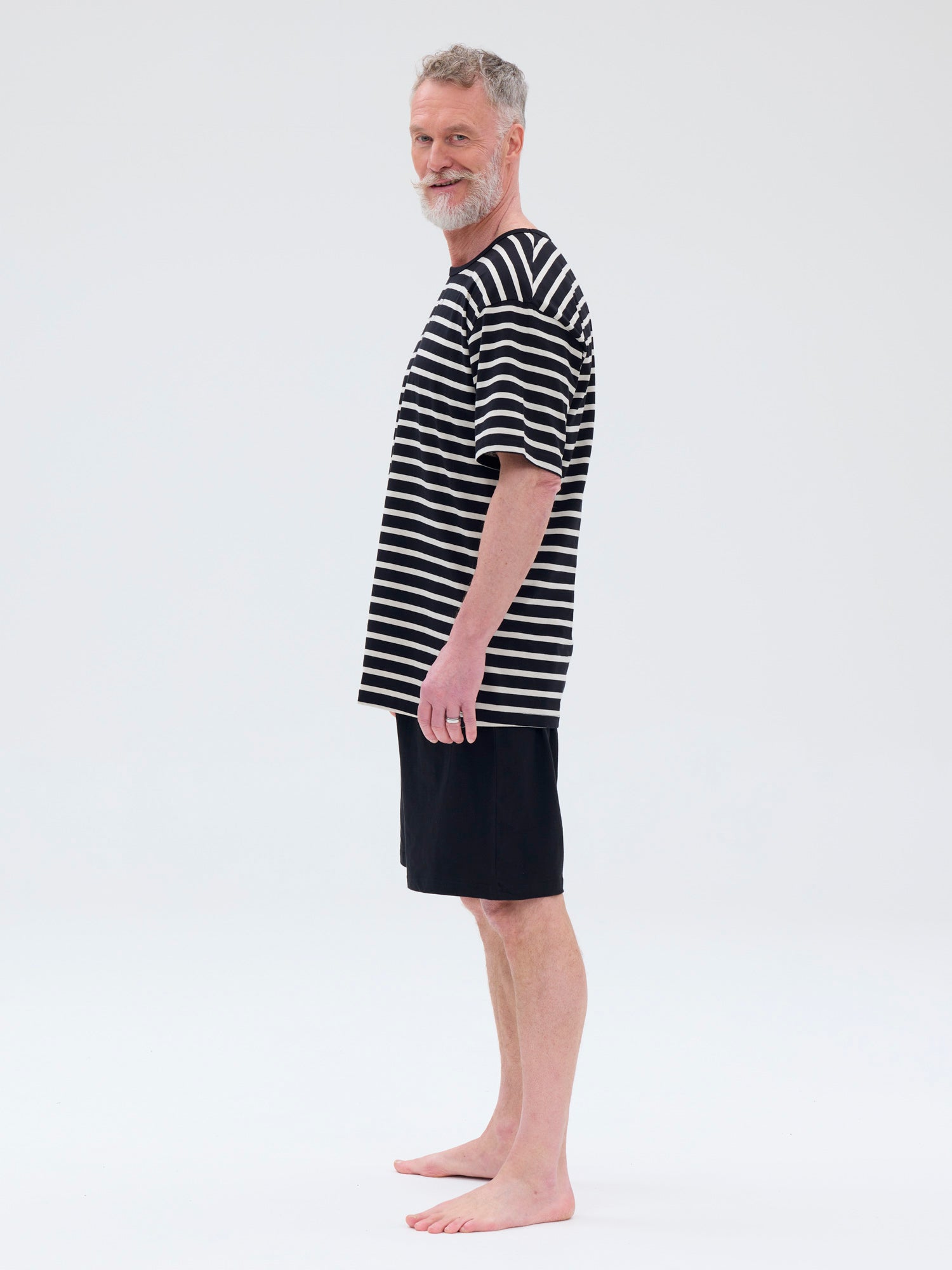Shorts Pajamas Stripe, Black/Sand