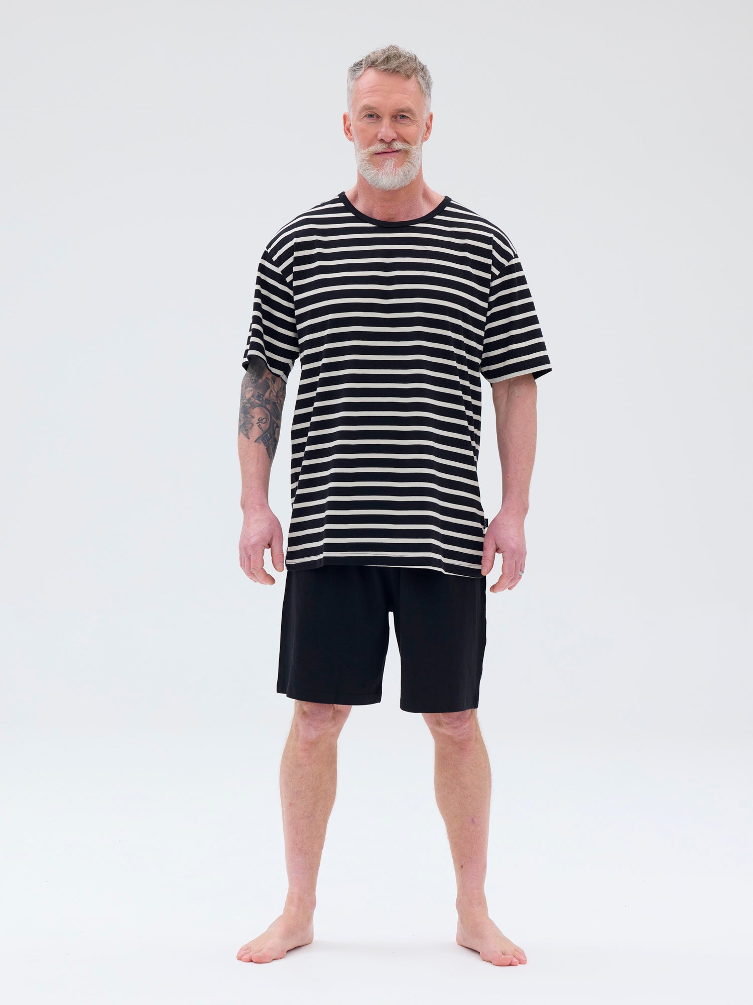 Shorts Pajamas Stripe, Black/Sand