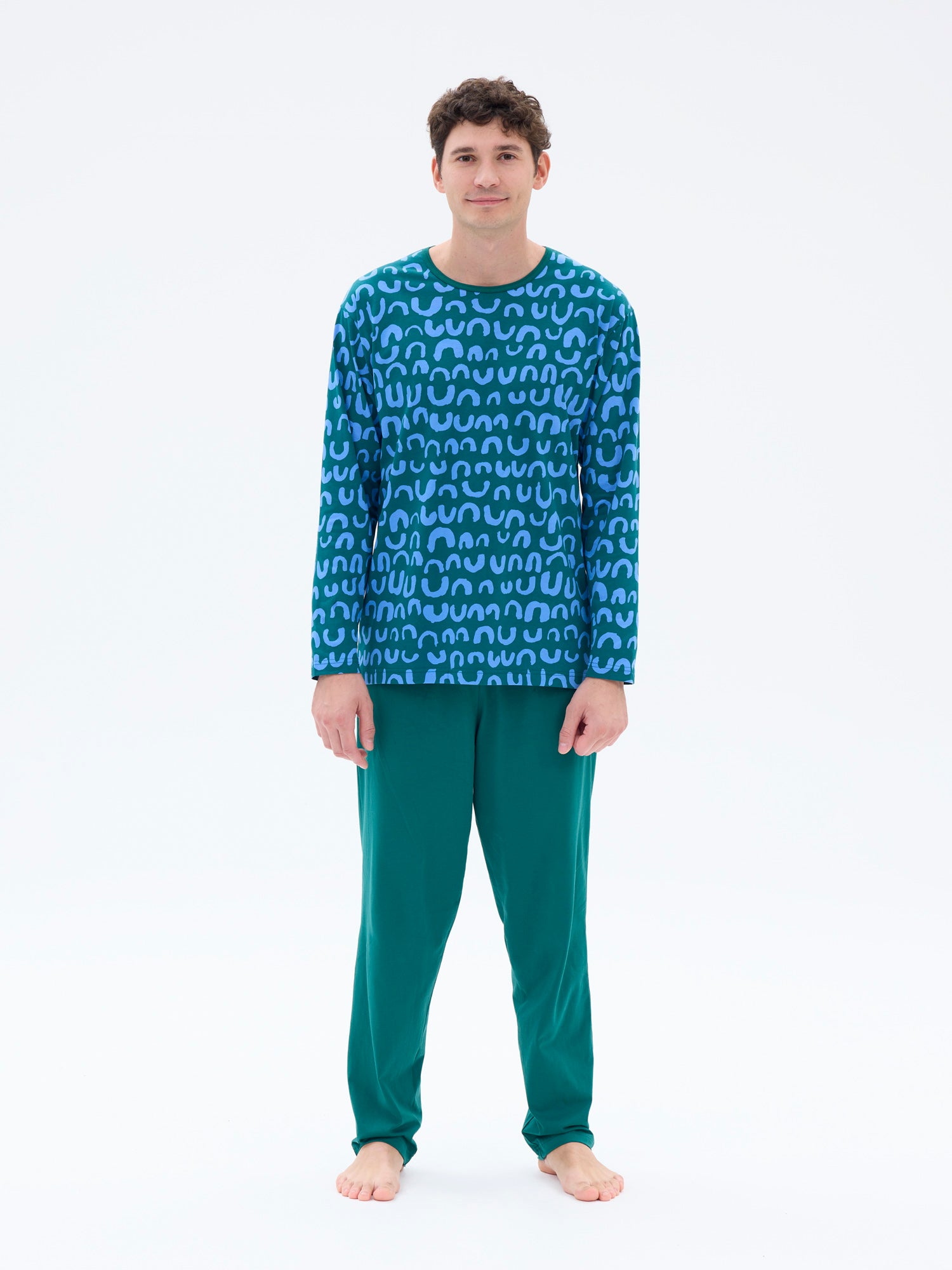 Miesten Pyjama Nurinkurin, Vihreä/Sininen