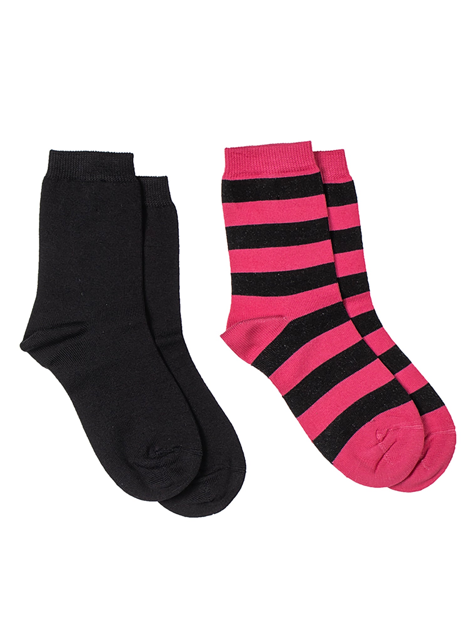 Lasten Sukat 2 Paria, Raita 2 cm, Fuksia/Musta