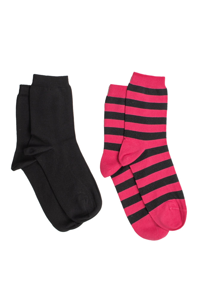 Sukat 2 parin pakkaus 2 cm Raita, Fuksia/Musta