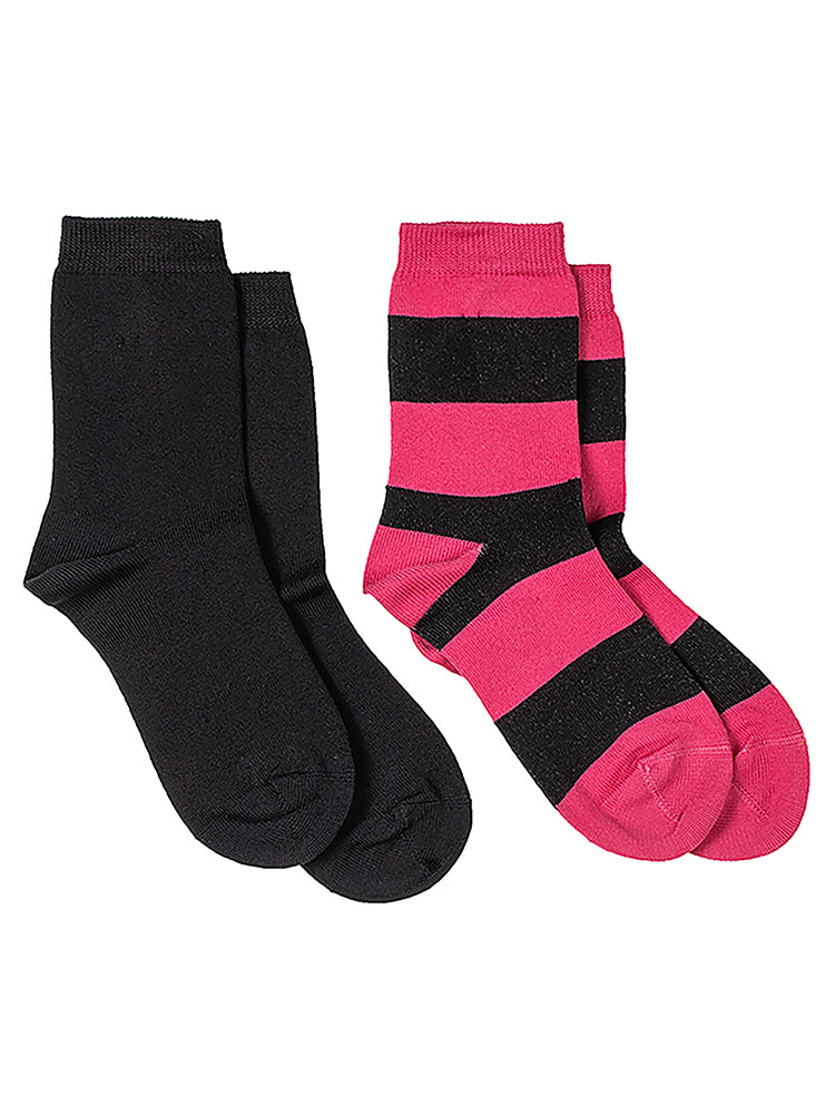 Lasten Sukat 2 Paria Raita 4 cm, Fuksia/Musta