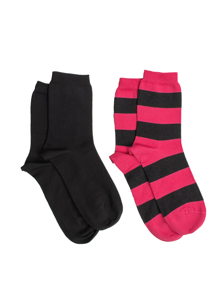 Sukat 2 parin pakkaus 4 cm Raita, Fuksia/Musta