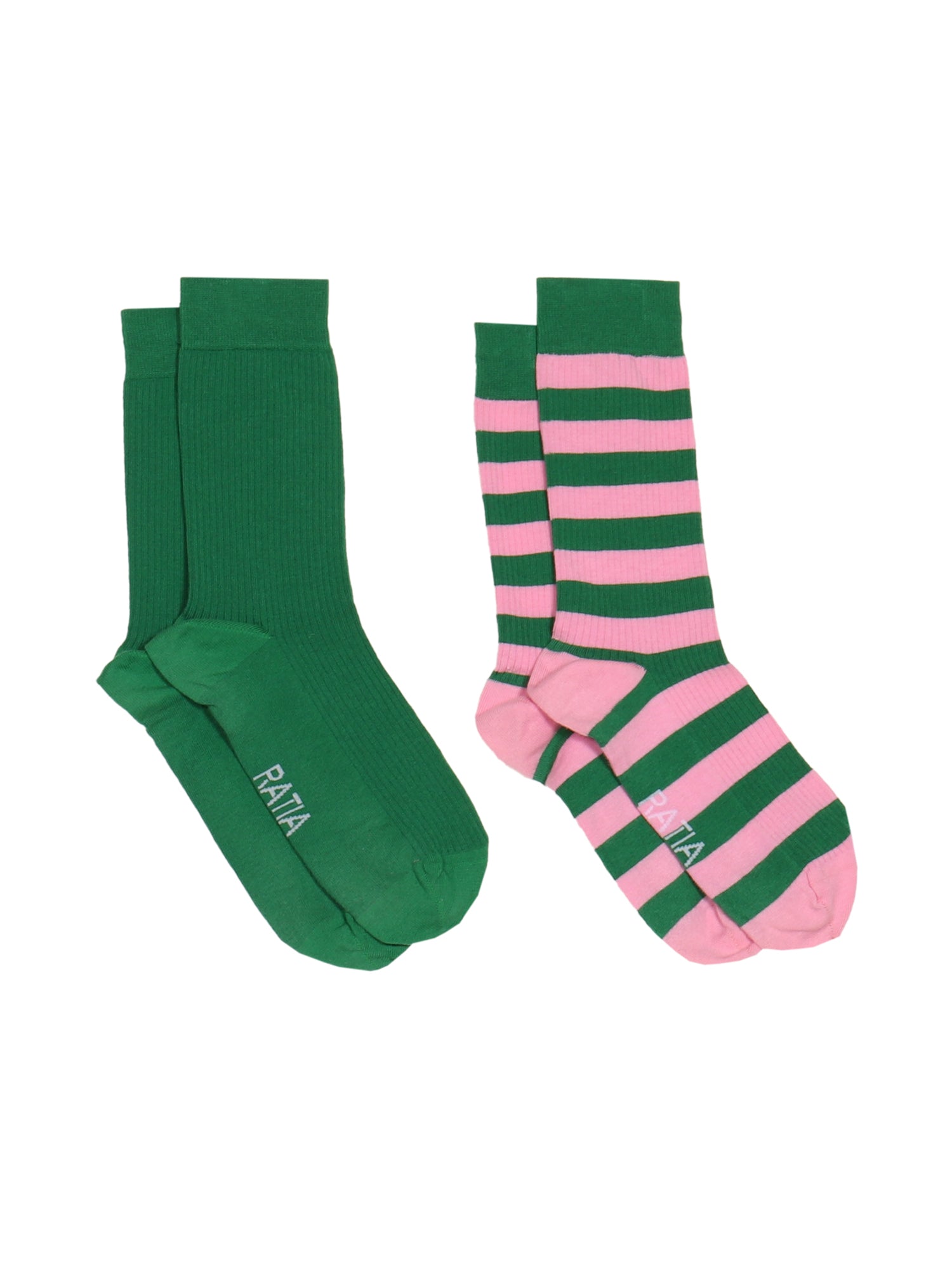 Adult Socks 2 Pairs Stripe, Green/Pink