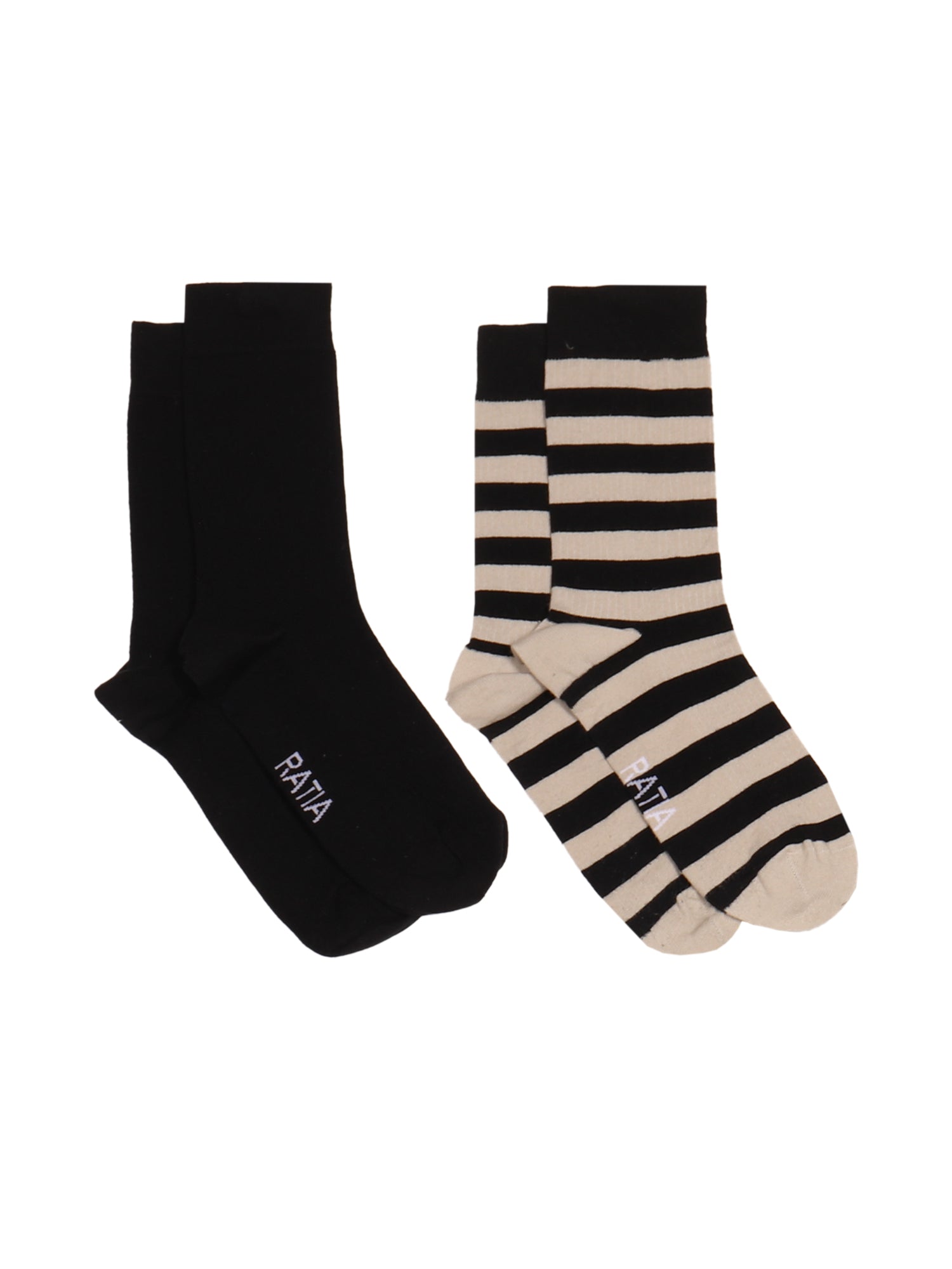 Adult Socks 2 Pairs Stripe, Black/Sand