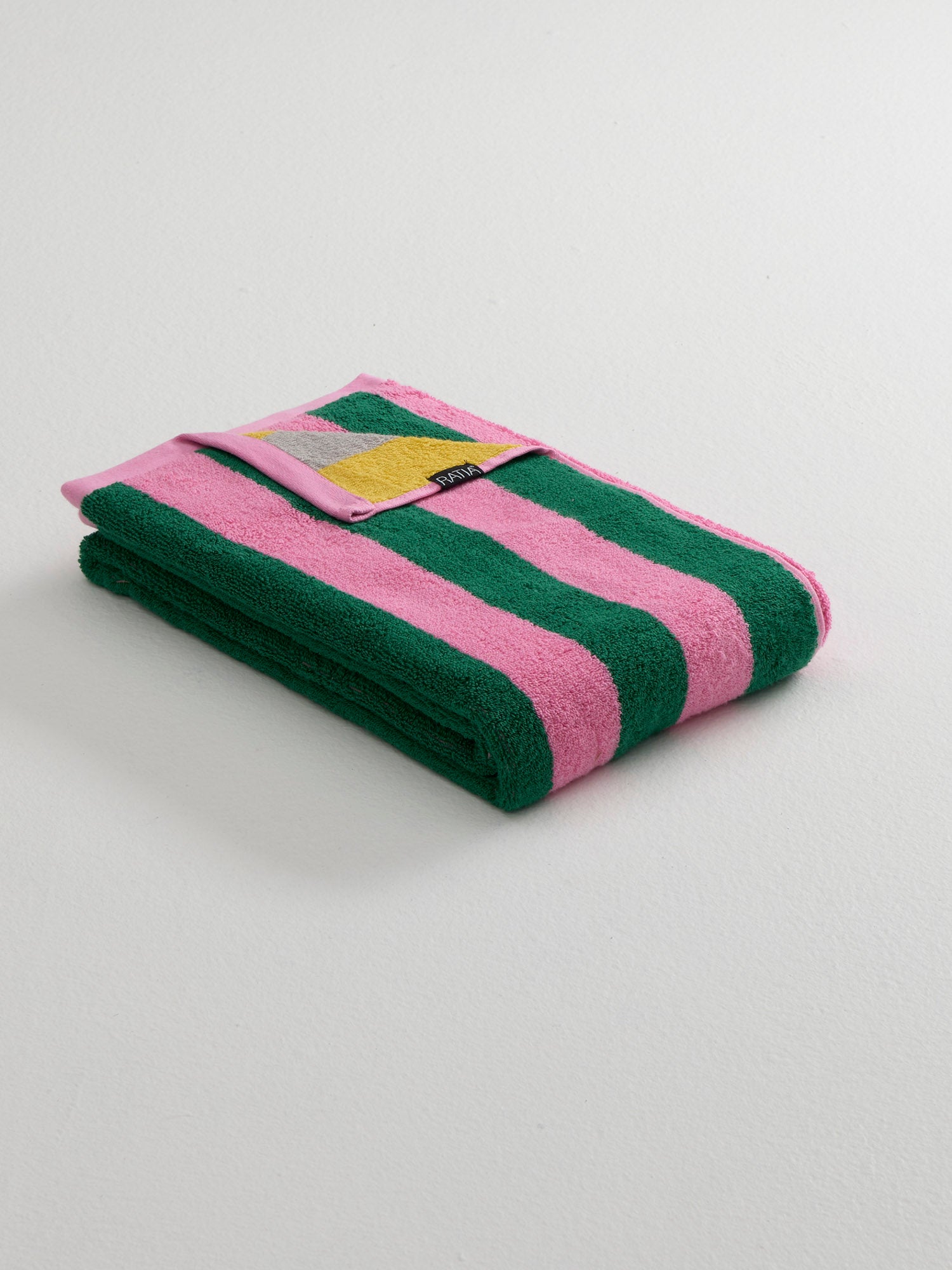 Bath Towel Double-Sided Stripe, Green/Pink/Yellow