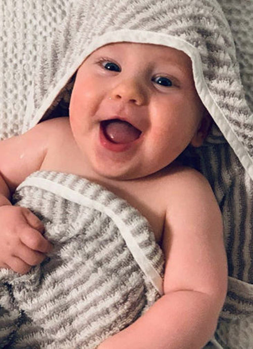 Baby's Hooded Towel Stripe, Grey/White