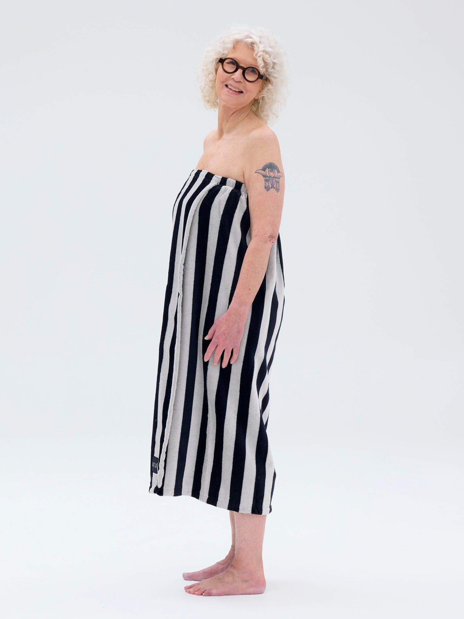 Women's Velour Wrap Towel Stripe, Black/Beige
