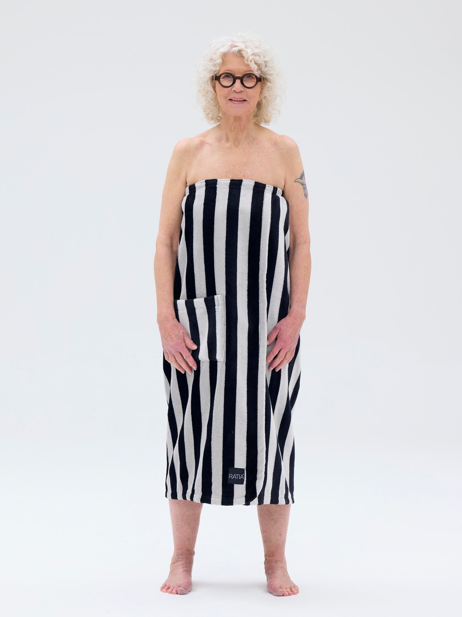 Women's Velour Wrap Towel Stripe, Black/Beige