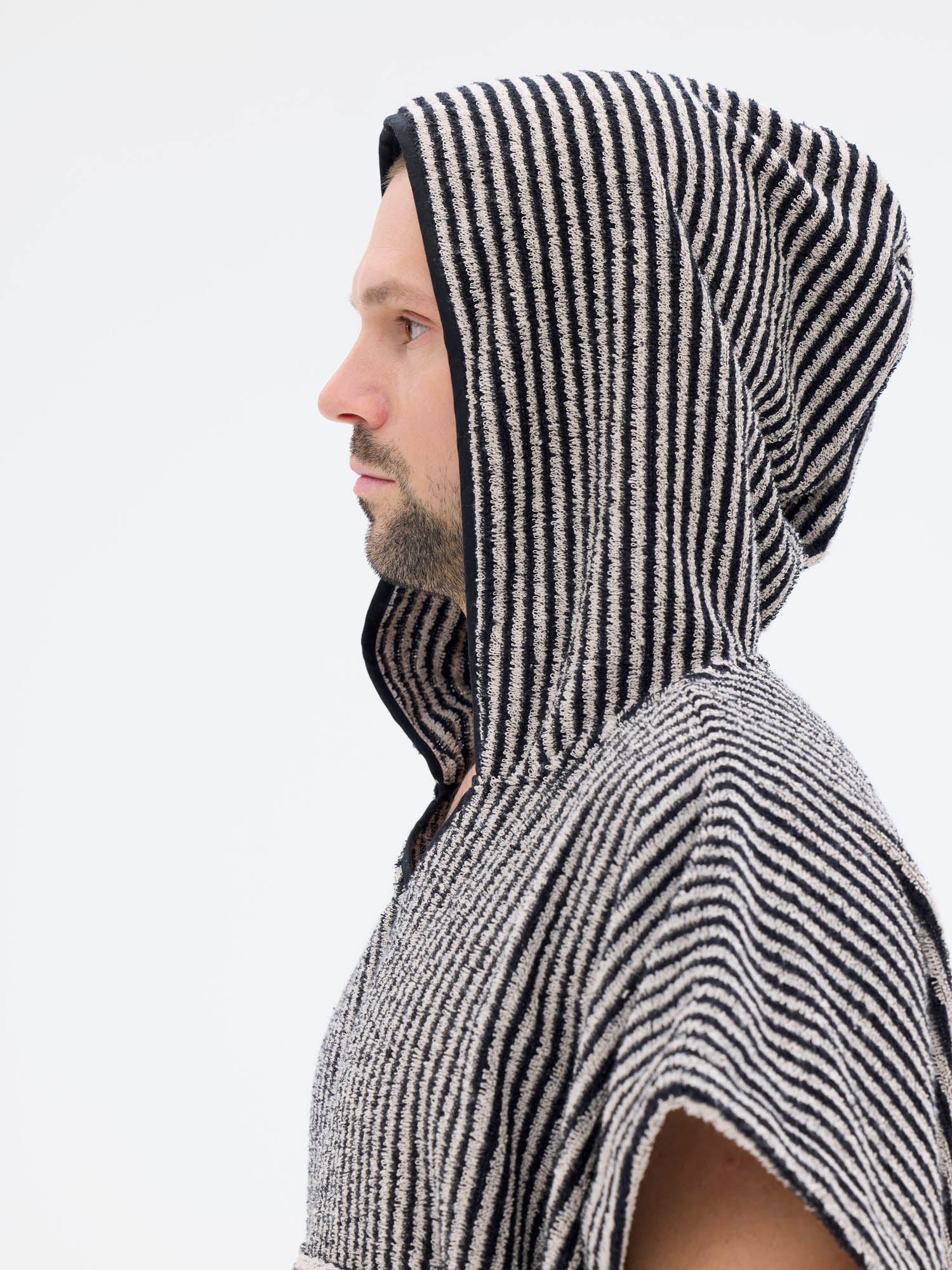 Unisex Poncho Stripe, Black/Sand