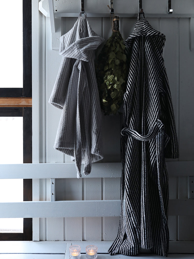 Kid's Terry Bathrobe Stripe, White/Grey