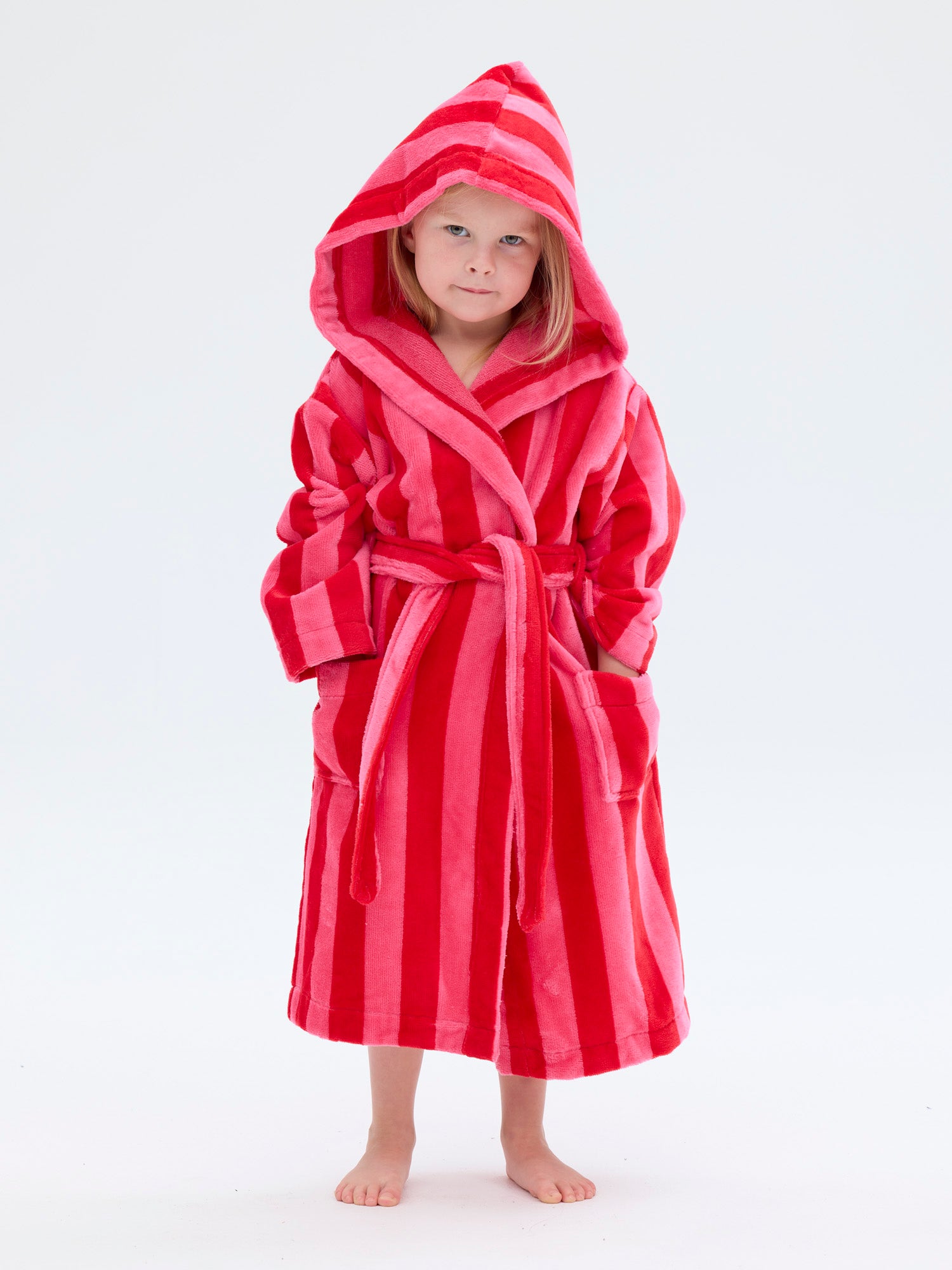 Lasten Velourkylpytakki Raita, Punainen/Pinkki