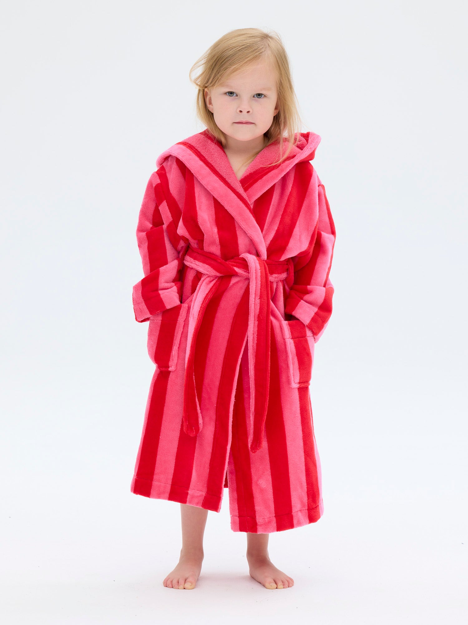 Lasten Velourkylpytakki Raita, Punainen/Pinkki