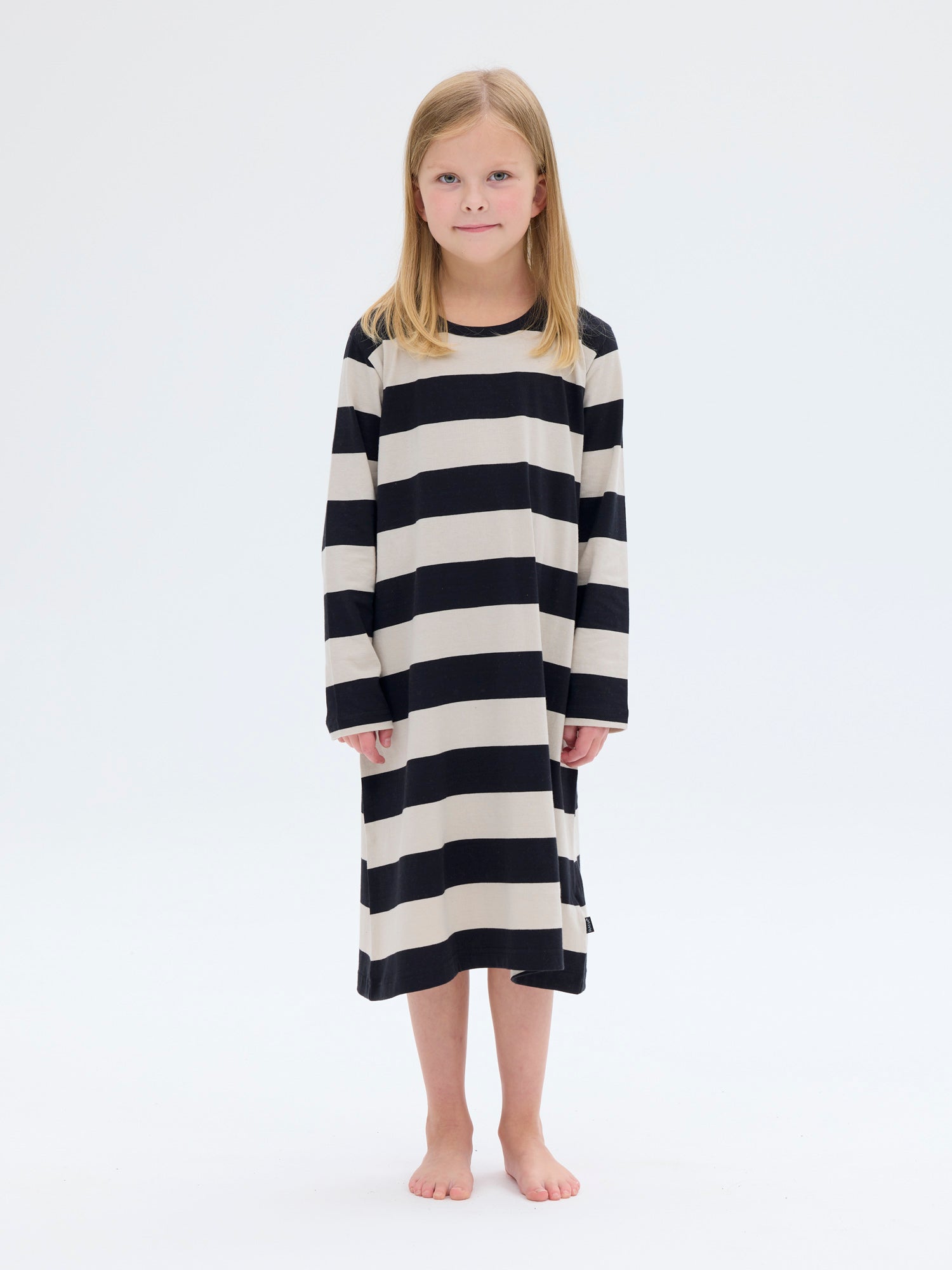 Children's Nella Nightgown Stripe, Black/Sand