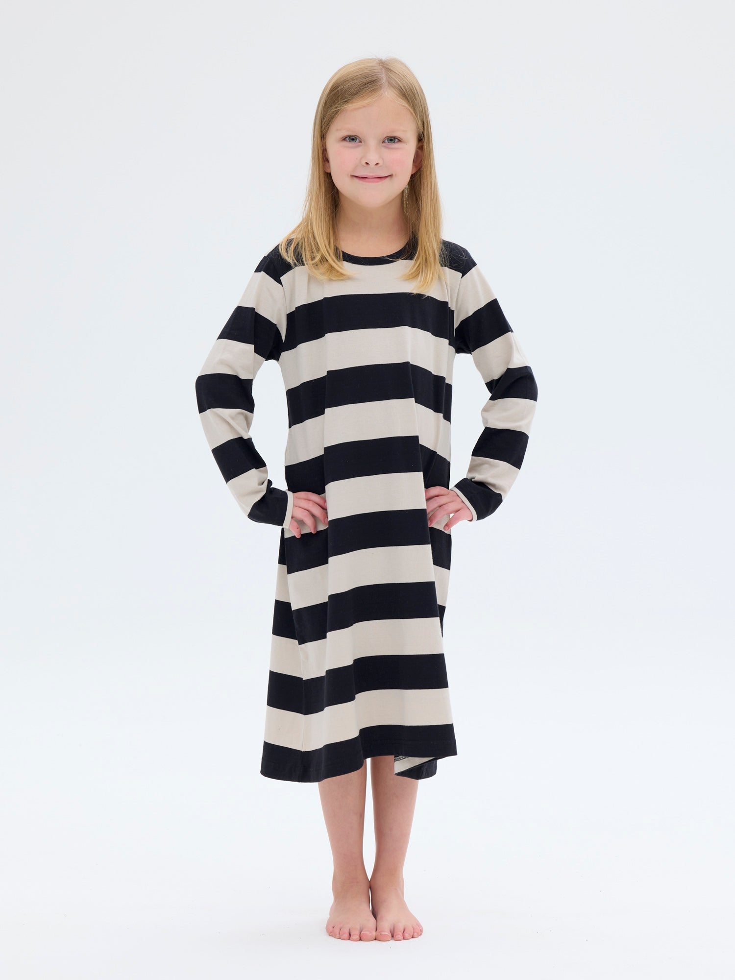 Children's Nella Nightgown Stripe, Black/Sand