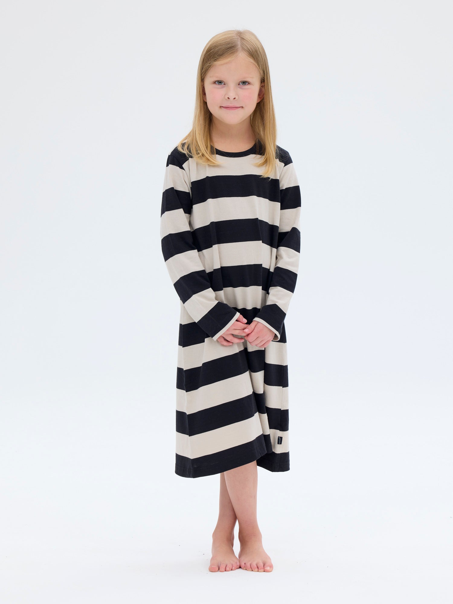 Children's Nella Nightgown Stripe, Black/Sand