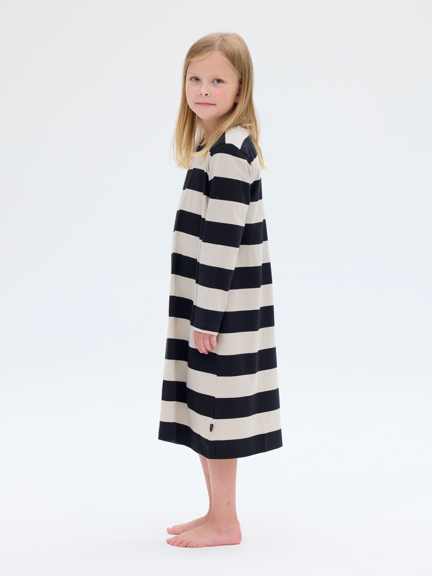 Children's Nella Nightgown Stripe, Black/Sand