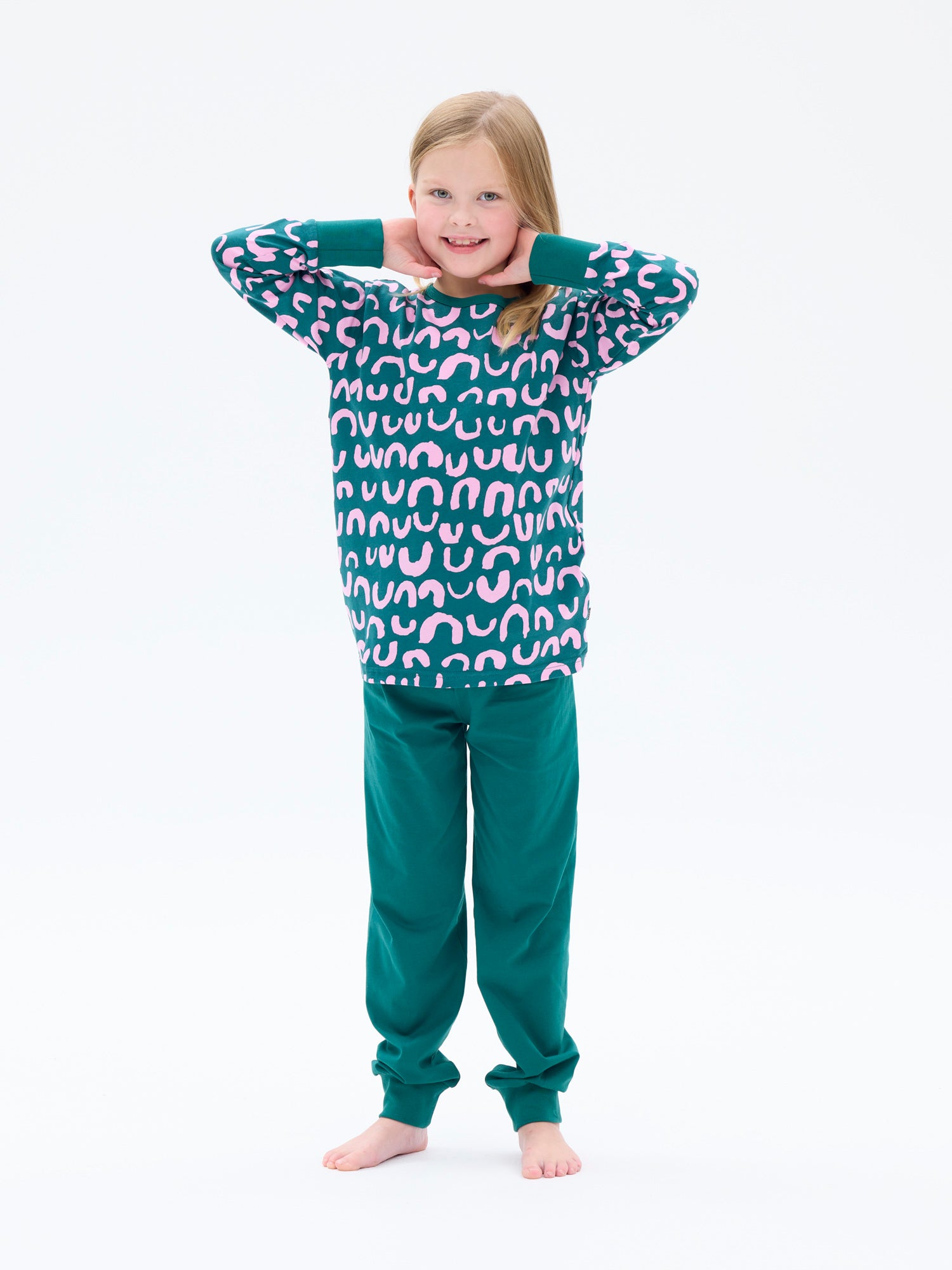 Lasten Pyjama Nurinkurin, Pinkki/Vihreä