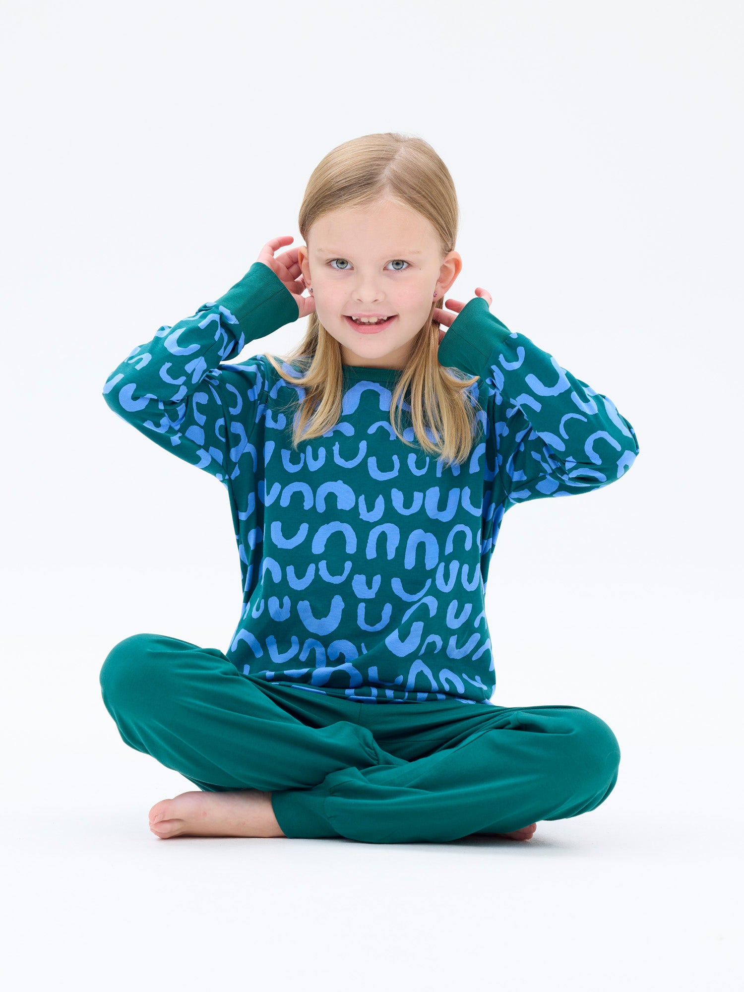 Lasten Pyjama Nurinkurin, Vihreä/Sininen