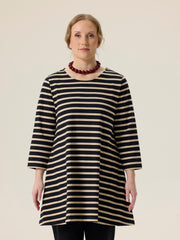 Pisara Tunic 3/4 Sleeve Stripe, Black/Sand