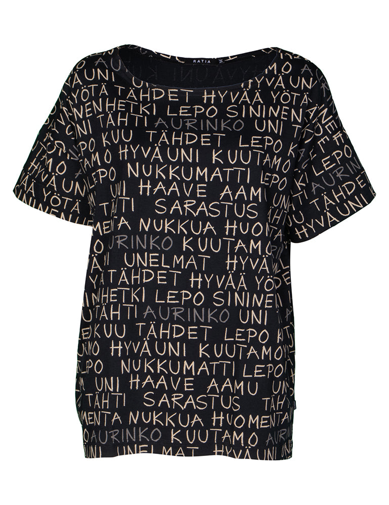 Aida T-paita Kirje, Musta/Hiekka