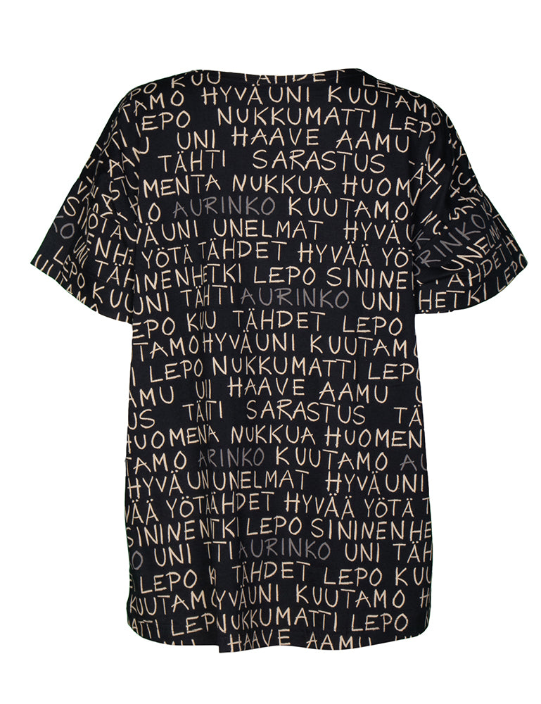 Aida T-paita Kirje, Musta/Hiekka