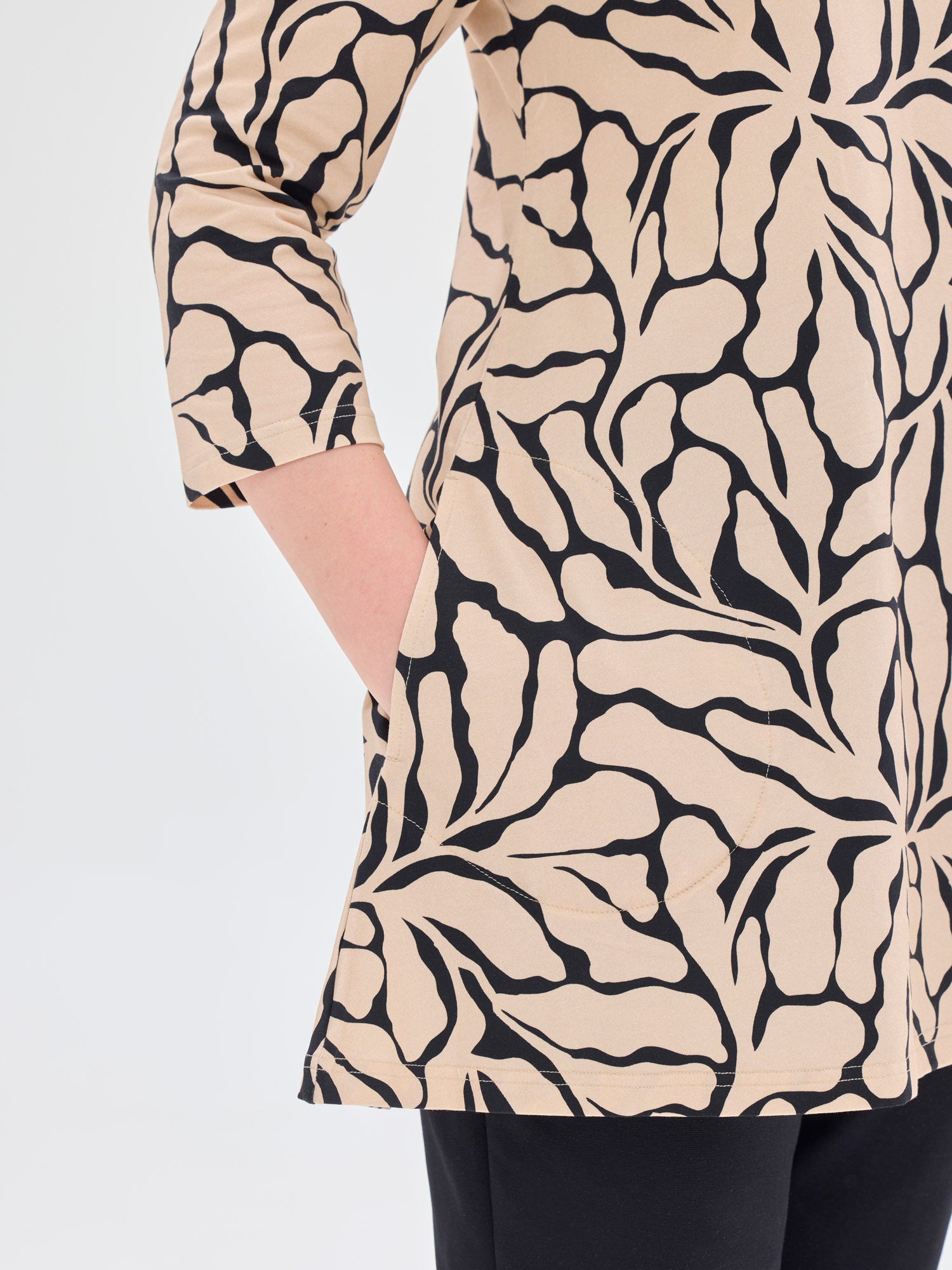 Pisara Tunika 3/4 hiha Köynnös, Musta/Hiekka