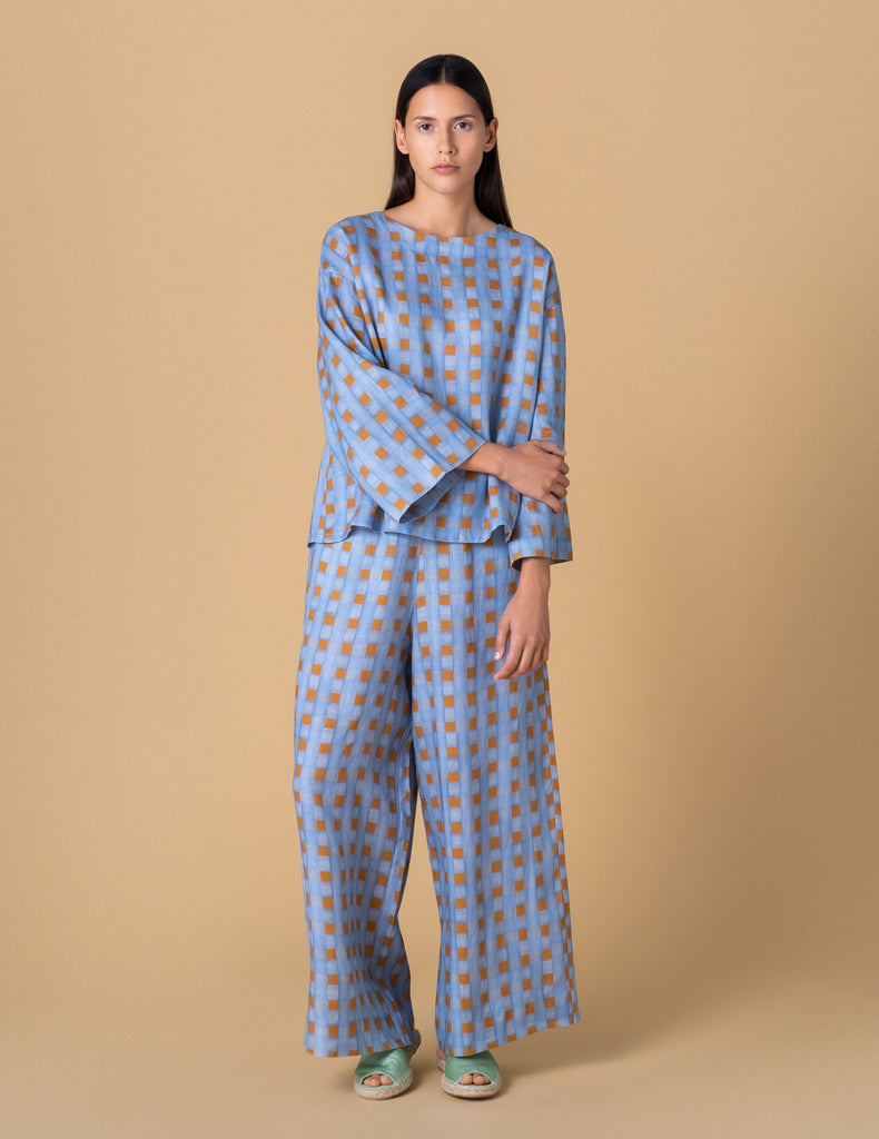 Tellervo Linen Pants Tuovi, Blue/Brown