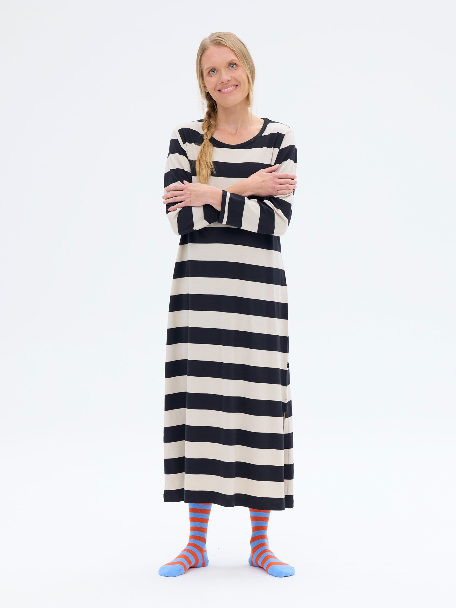 Felia Nightgown Stripe, Black/Sand