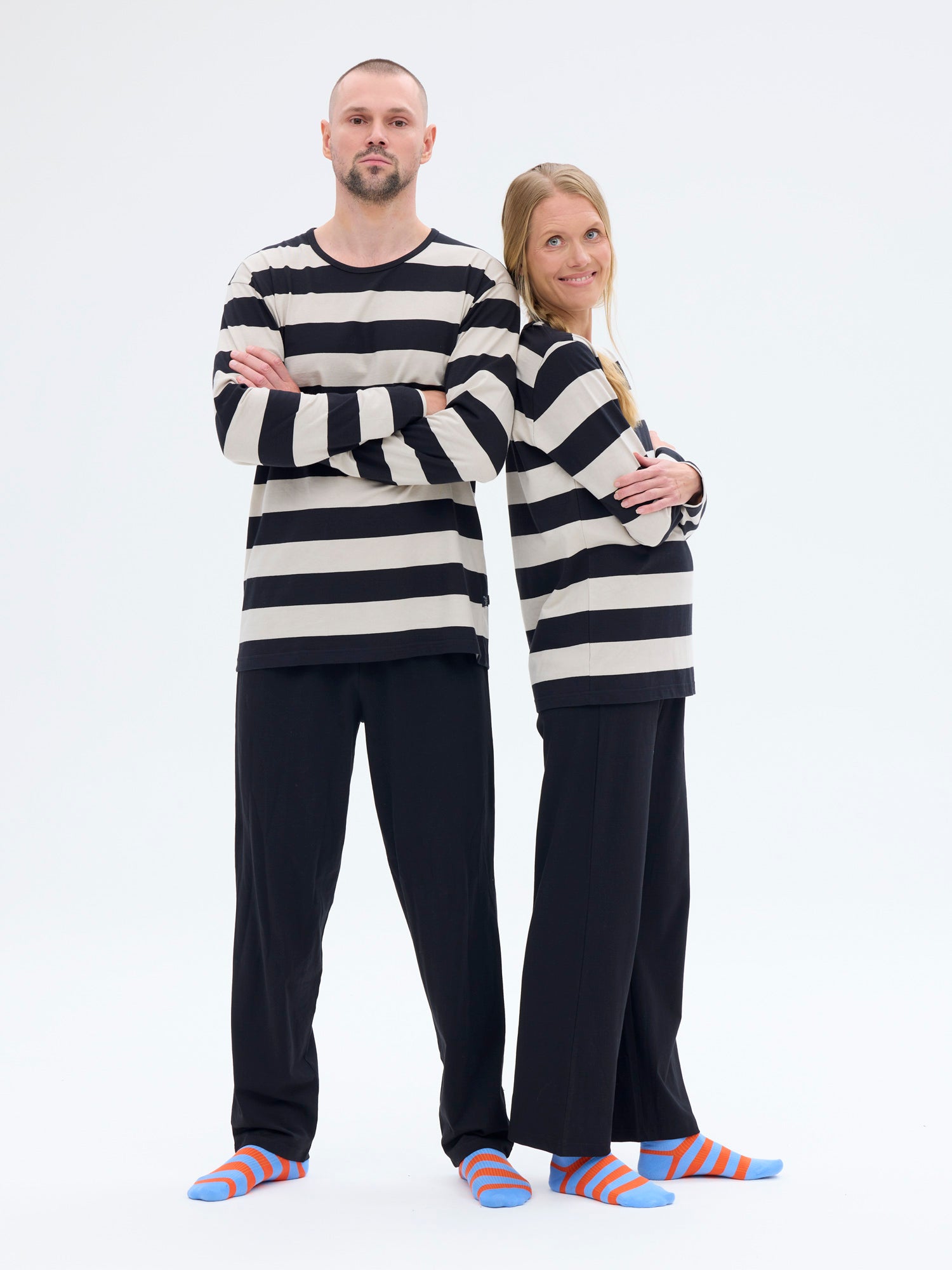 Sofia Pyjamas Stripe, Black/Sand