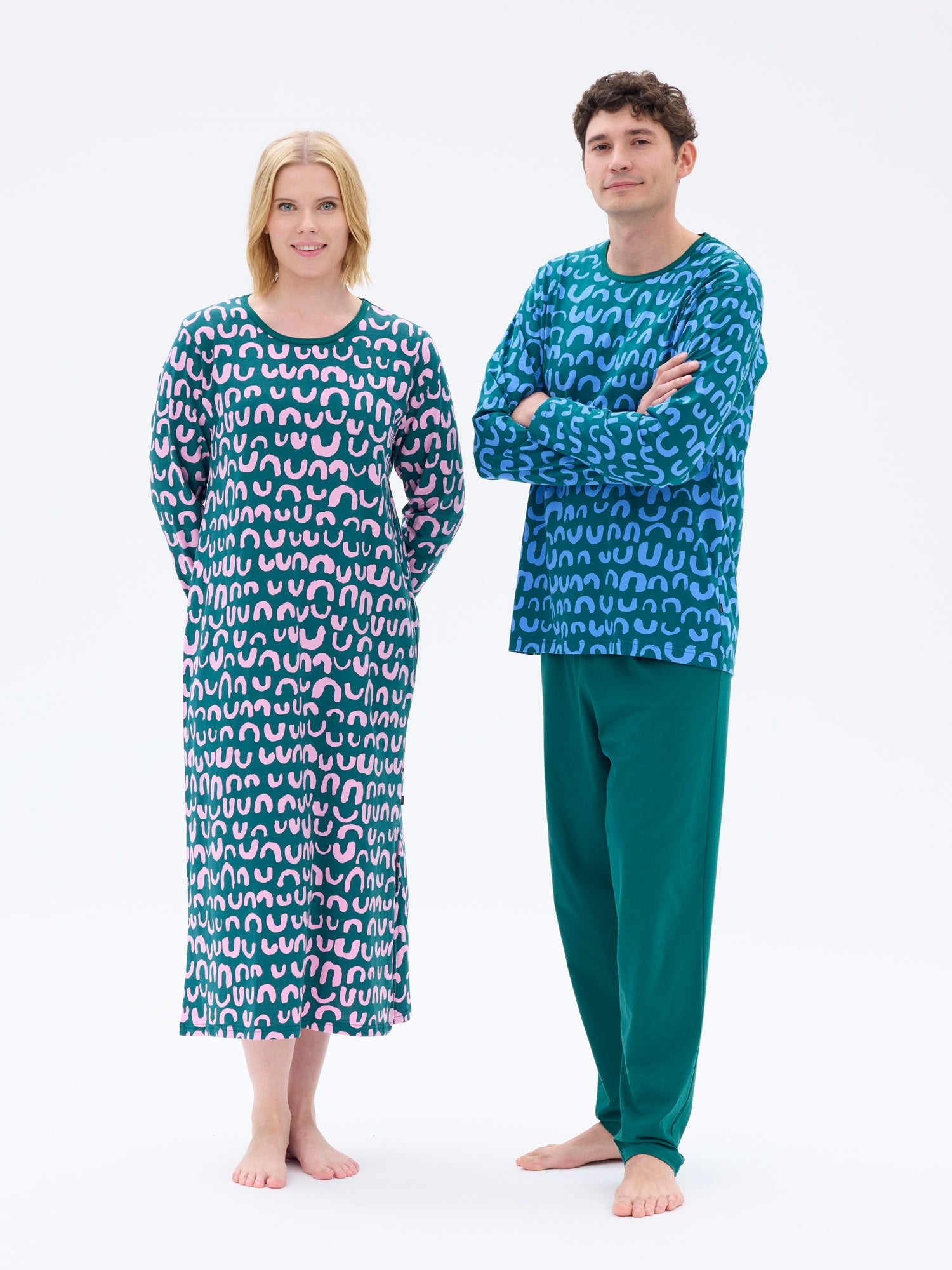 Miesten Pyjama Nurinkurin, Vihreä/Sininen