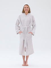 Women's Stripe Bathrobe, White/Grey