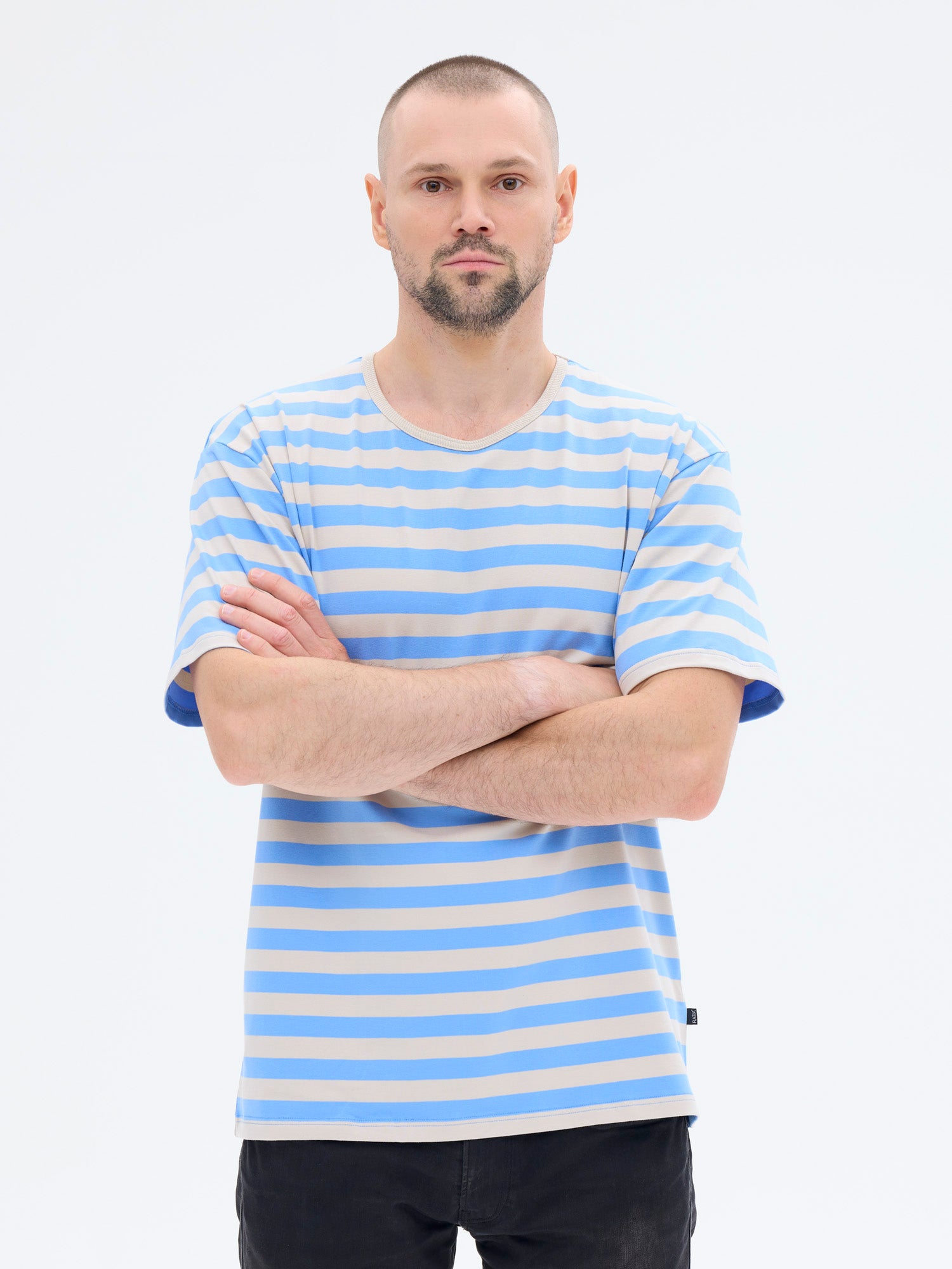 Marko T-paita Raita, Harmaa/Sininen