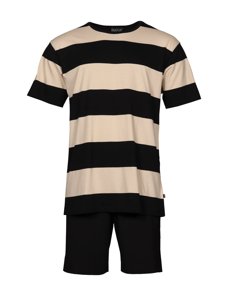 Short Pyjamas Wide Stripe, Black/Beige